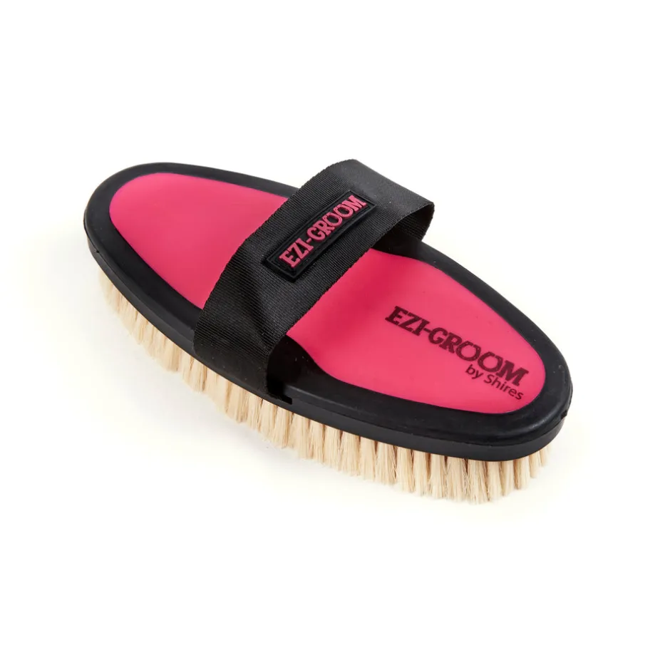 Shires Equestrian EZI-GROOM Grip Body Brush with Goat Hair
