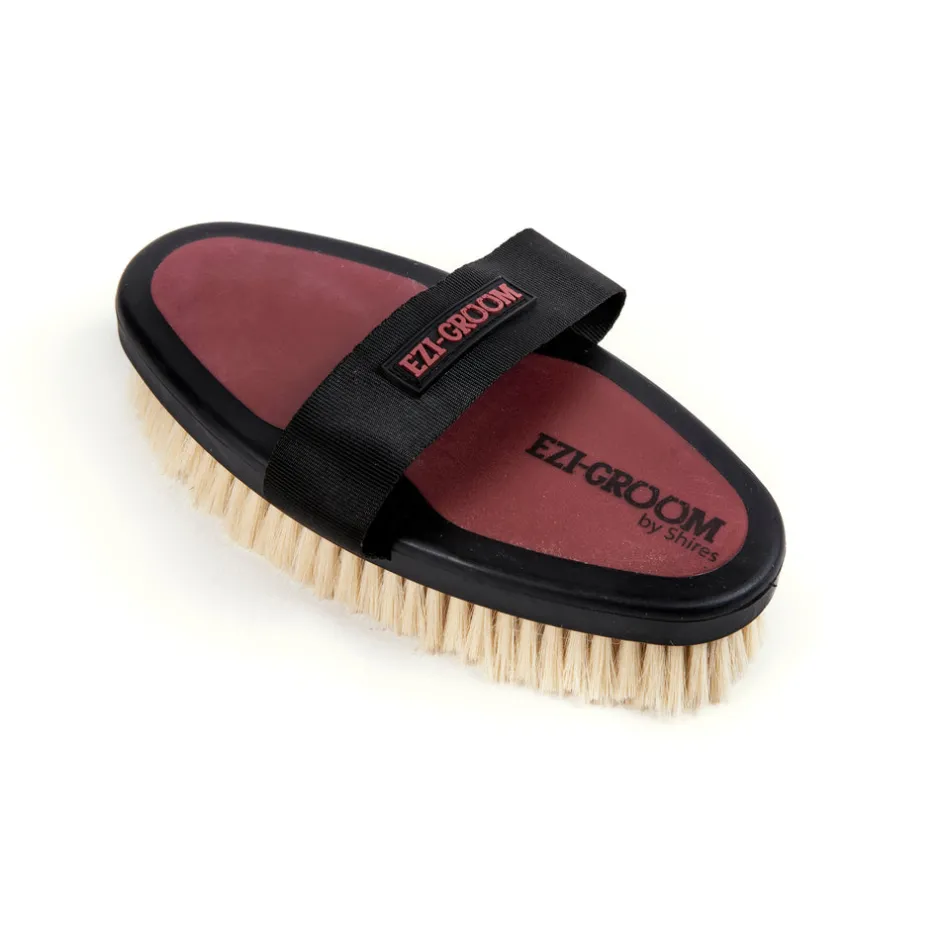Shires Equestrian EZI-GROOM Grip Body Brush with Goat Hair